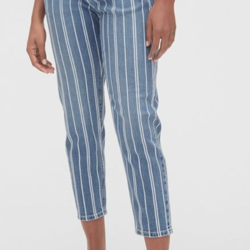 Gap Mom Jeans Women's Blue White Striped Pockets Medium Wash | Size 00/24